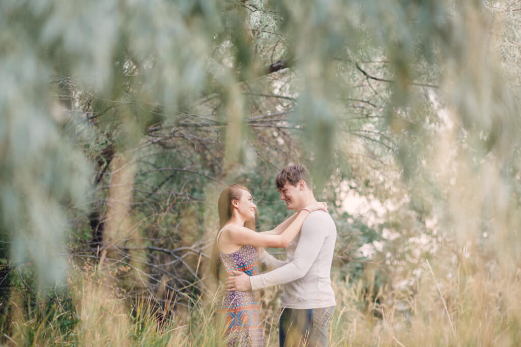 Engaged couple in Mount Helena City Park