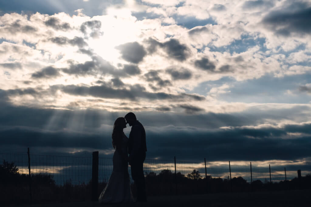 Bride and Groom at Sunset on a Farm in Tennessee