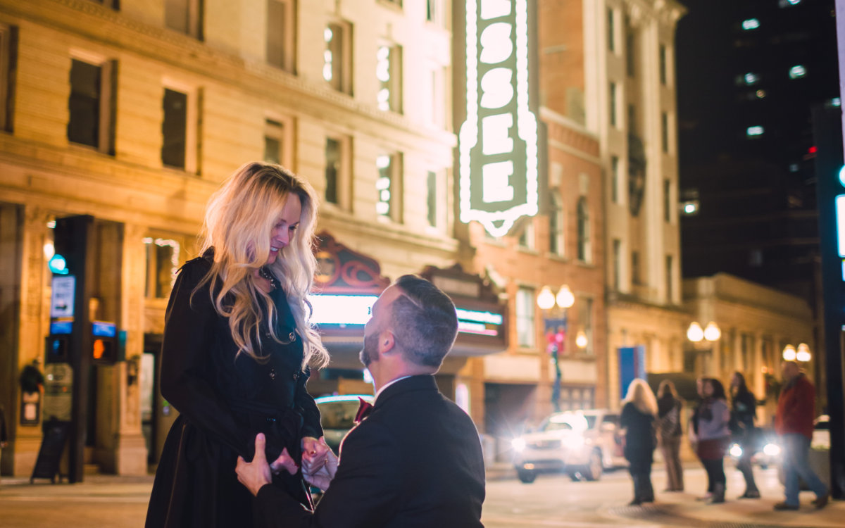 Downtown Knoxville Surprise Engagement Photographer