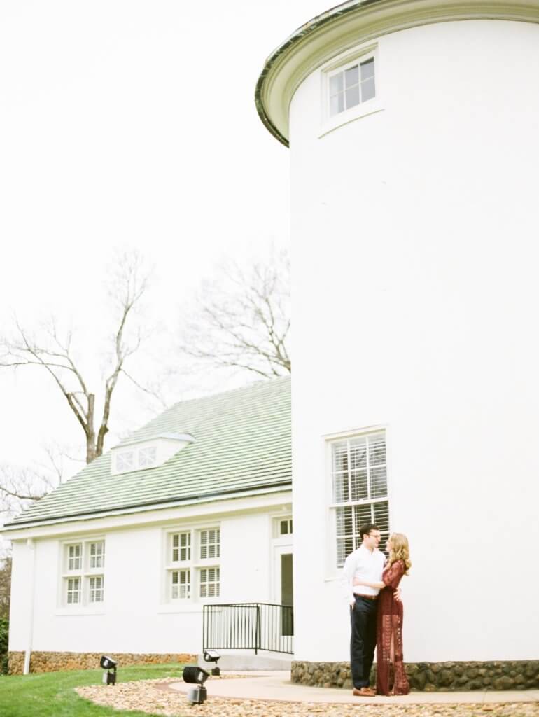 Engaged couple at The Barn At Reynolda Village