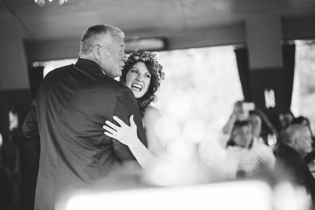 Father of the bride and bride at reception at Jolo Winery