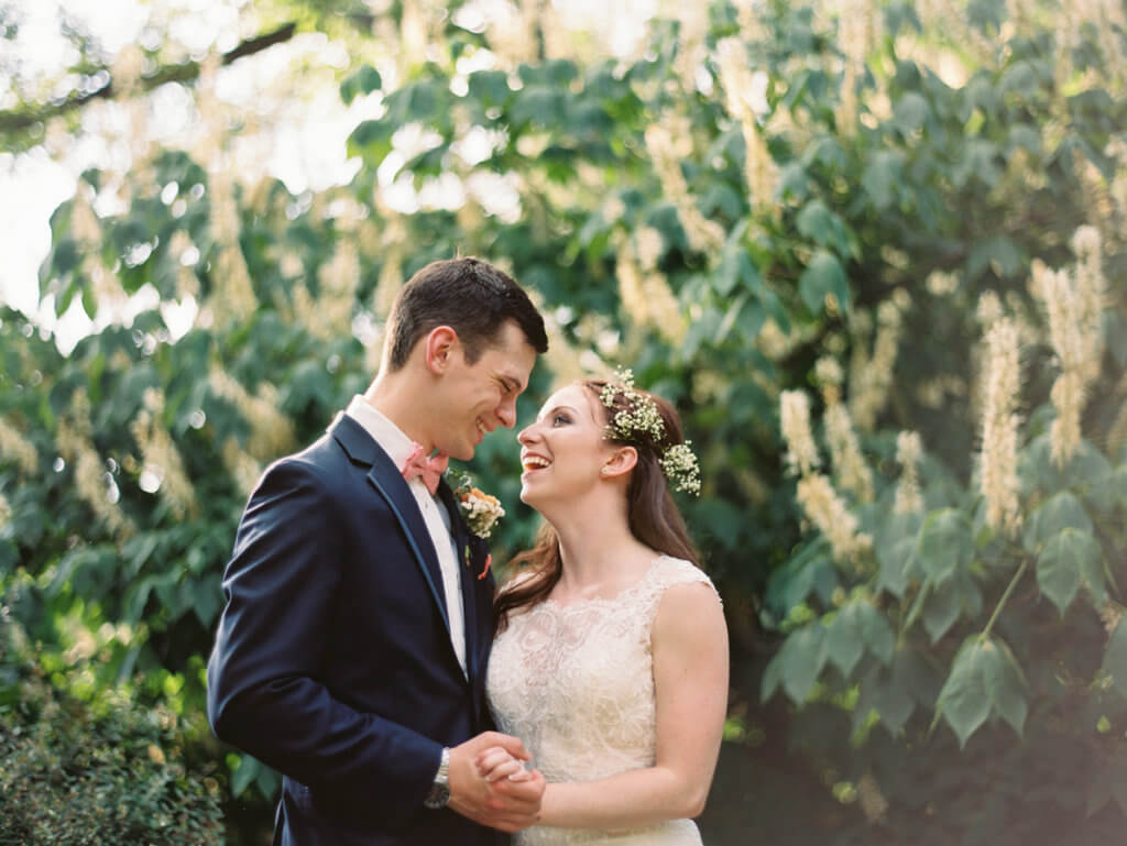 Bride and Groom at the Greensboro Arboretum