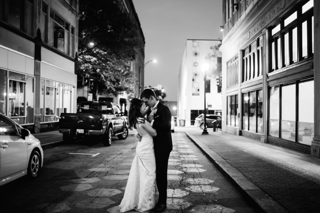 Bride and Groom in Downtown Greensboro Nc