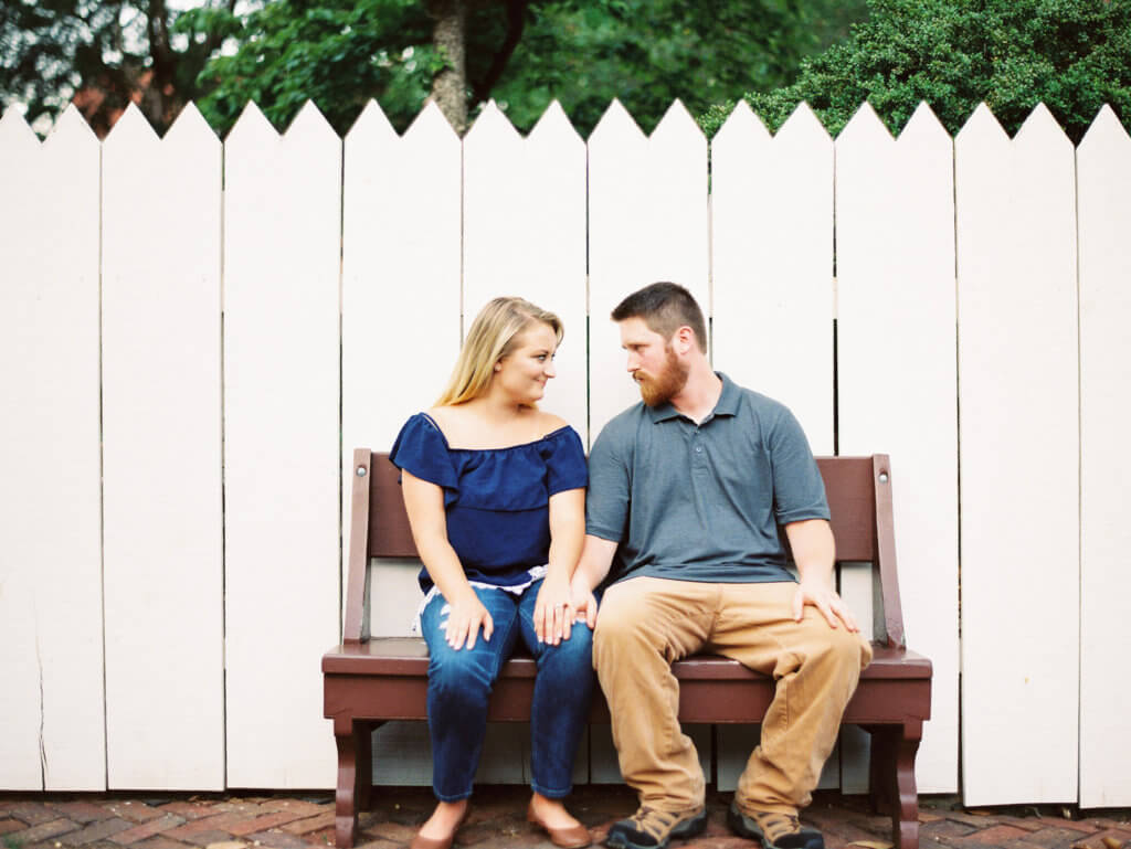 Engaged Couple at Old Salem in Winston Salem, North Carolina