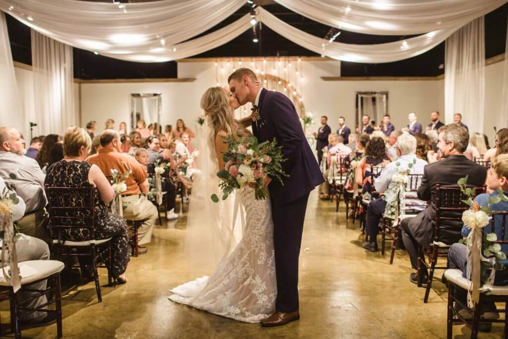 Bride and Groom at villa de l'amour in high point nc