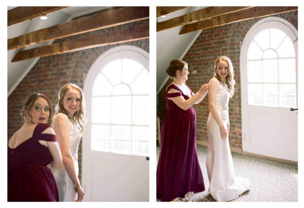 Bride and Maid of Honor at The Barn At Reynolda Village