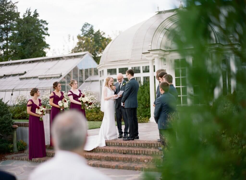 Bride and Groom at Reynolda Gardens