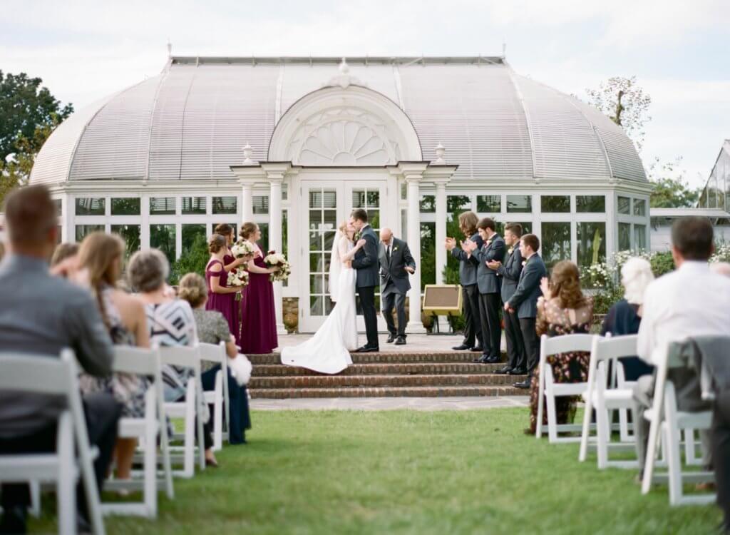 Bride and Groom at Reynolda Gardens