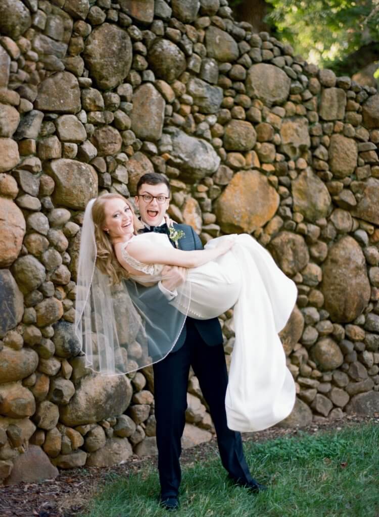 Bride and groom at Reynolda Gardens