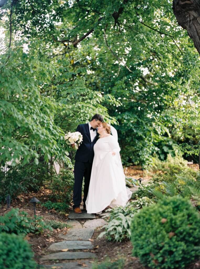 Bride and groom at Spring House Restaurant, Kitchen and Bar Winston Salem, NC