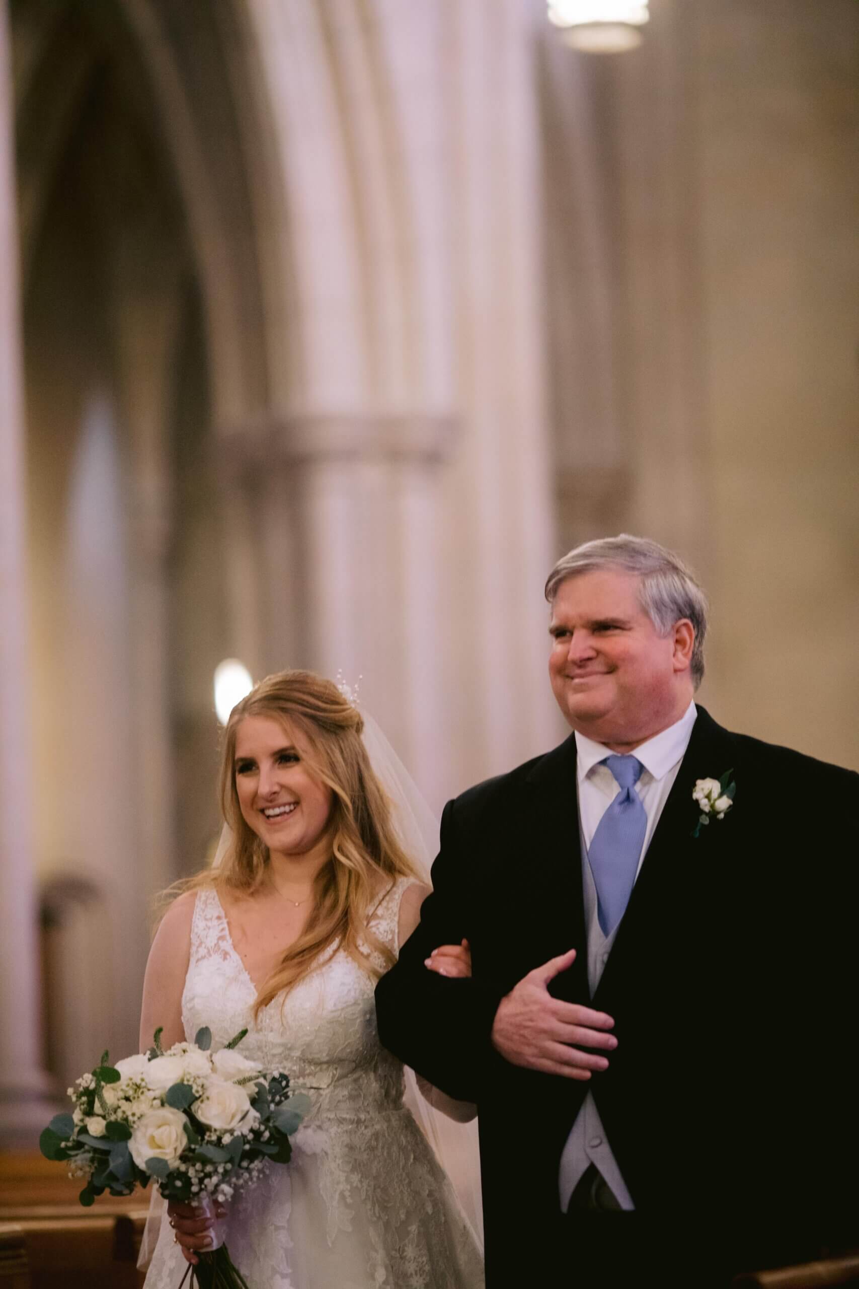 Bride and father at Duke Chapel