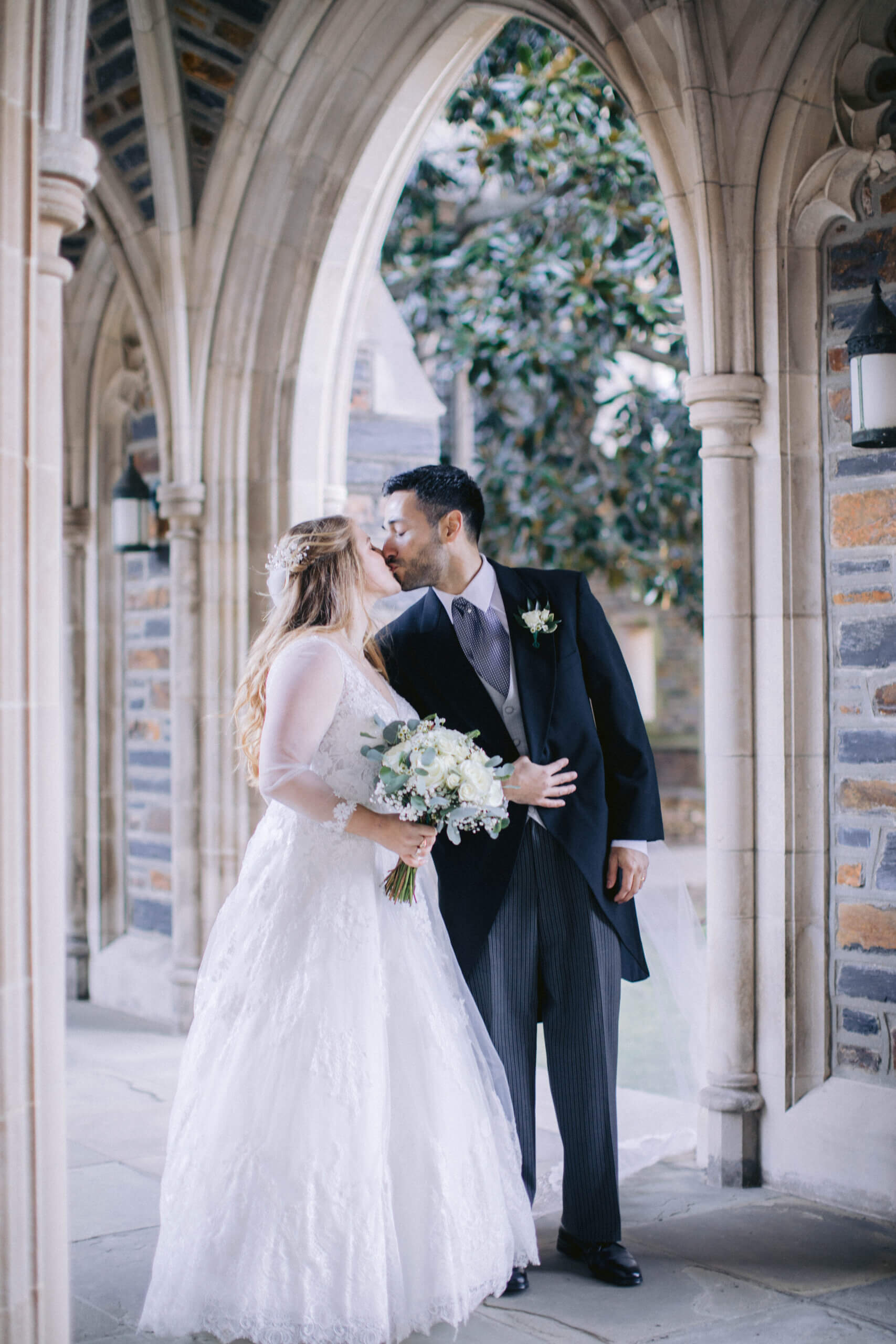 Bride and Groom at Duke Chapel 